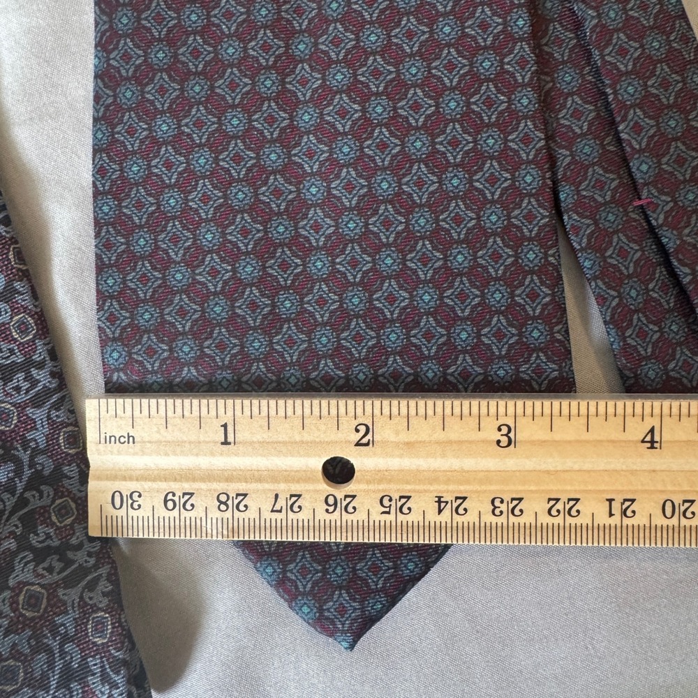 Lanvin Paris Silk Tie Set Bundle 2 Floral Geometric Grey Burgundy Made in Italy - Picture 3 of 8